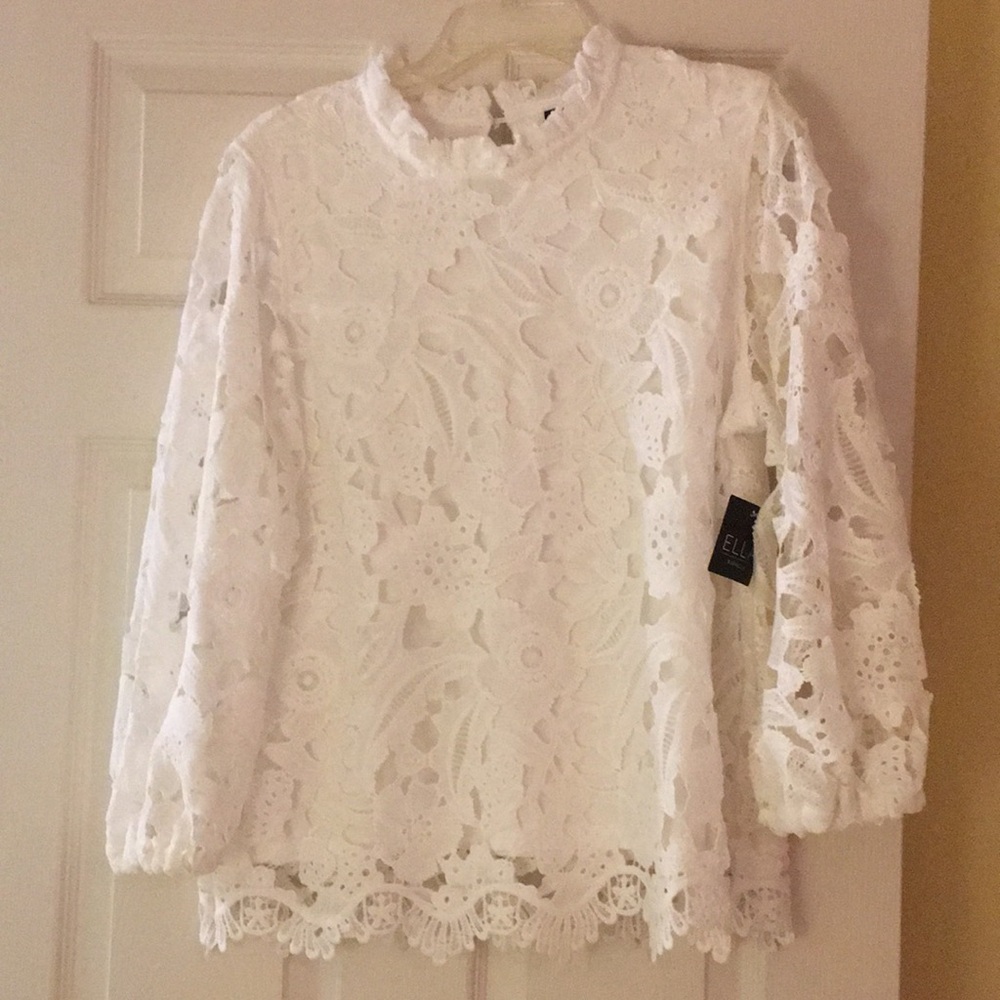 NWT White long sleeve lace blouse by Ella Rafaella size Large